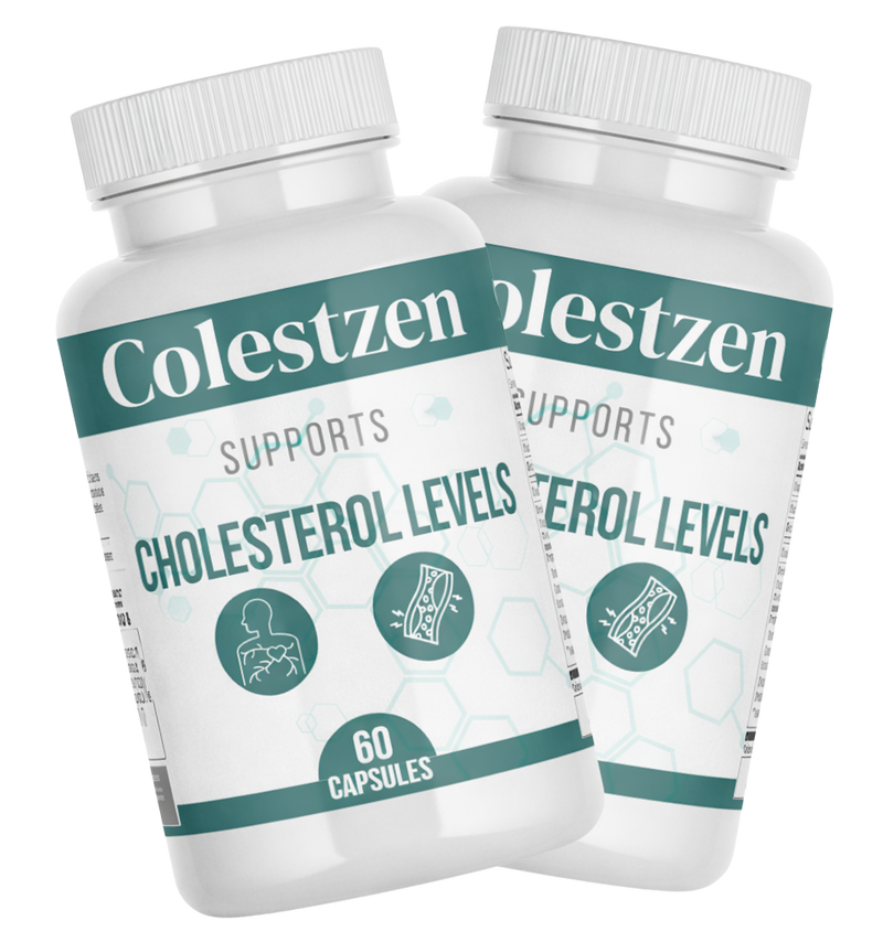 Two bottles of ColestZen, a cholesterol and blood sugar support supplement